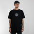 schwarzes oversized "Eternal Cycle" Raver T-Shirt von vorne, getragen von einem Mann